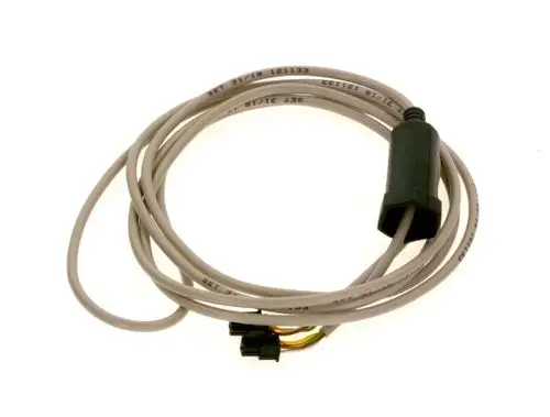 Graue Verbindungsleitung mit Stecker und flexiblen Kabeladern, hergestellt von Bosch, für elektronische Verbindungen in technischen Anwendungen.
